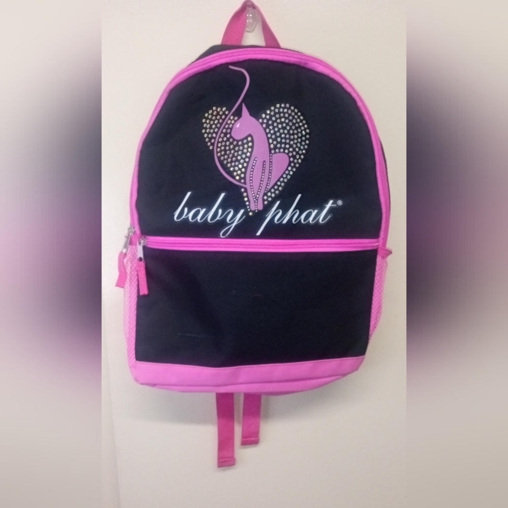 Baby Phat Vintage Y2K Bookbag With Rhinestones, Pink, Black and Silver